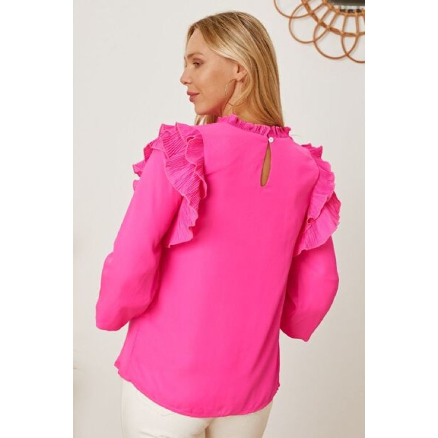 Frill Ruffled Three-Quarter Sleeve Blouse Clothing