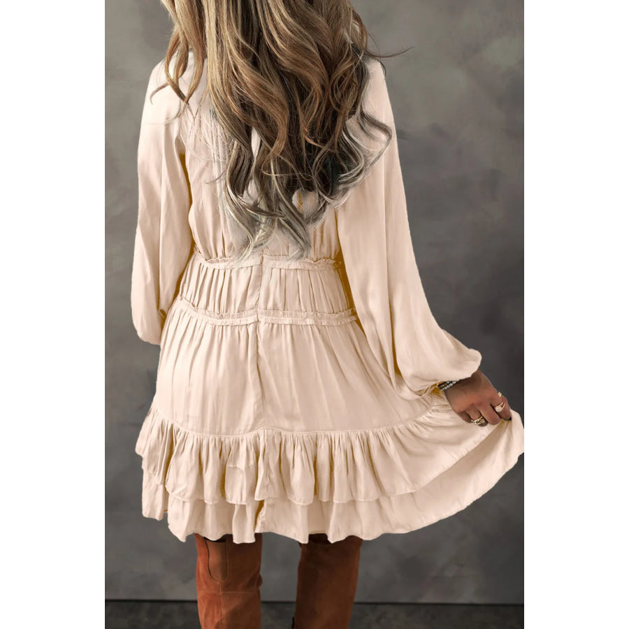 Frill Ruffled V-Neck Long Sleeve Mini Dress Apparel and Accessories