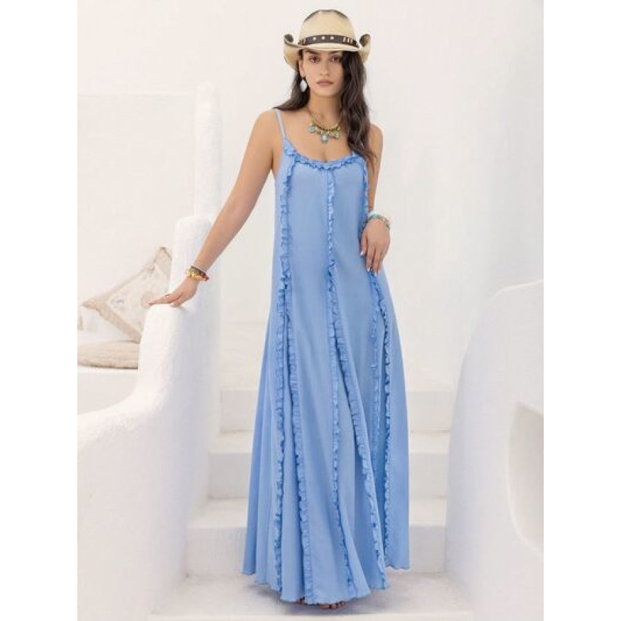 Frill Scoop Neck Maxi Cami Dress Misty Blue / S Clothing