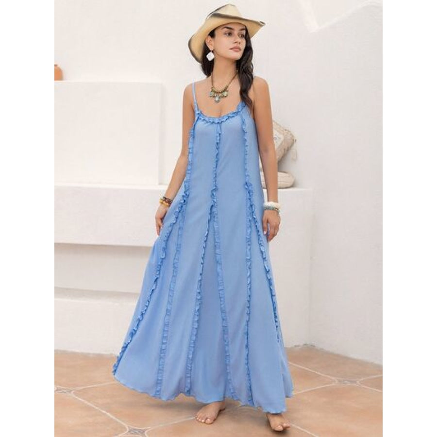 Frill Scoop Neck Maxi Cami Dress Misty Blue / S Clothing