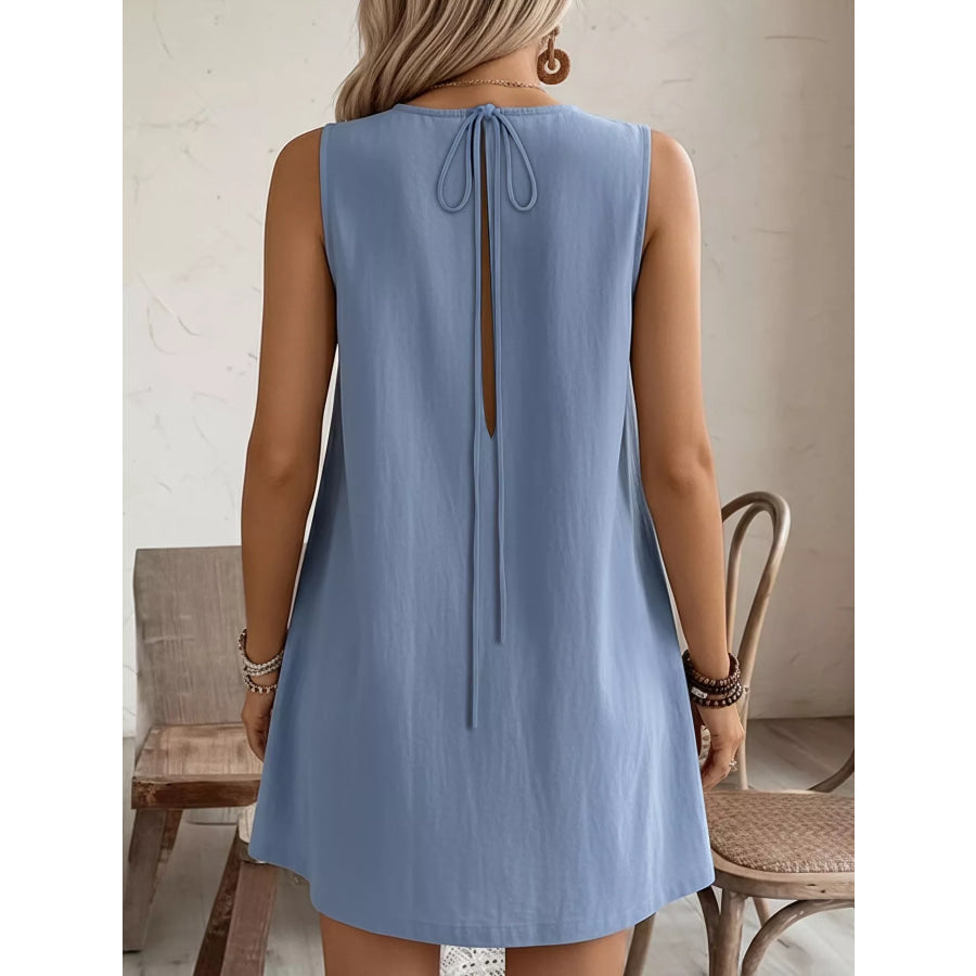 Frill Sleeveless Round Neck Dress Apparel and Accessories