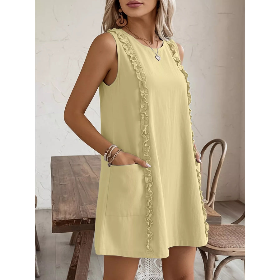 Frill Sleeveless Round Neck Dress Apparel and Accessories