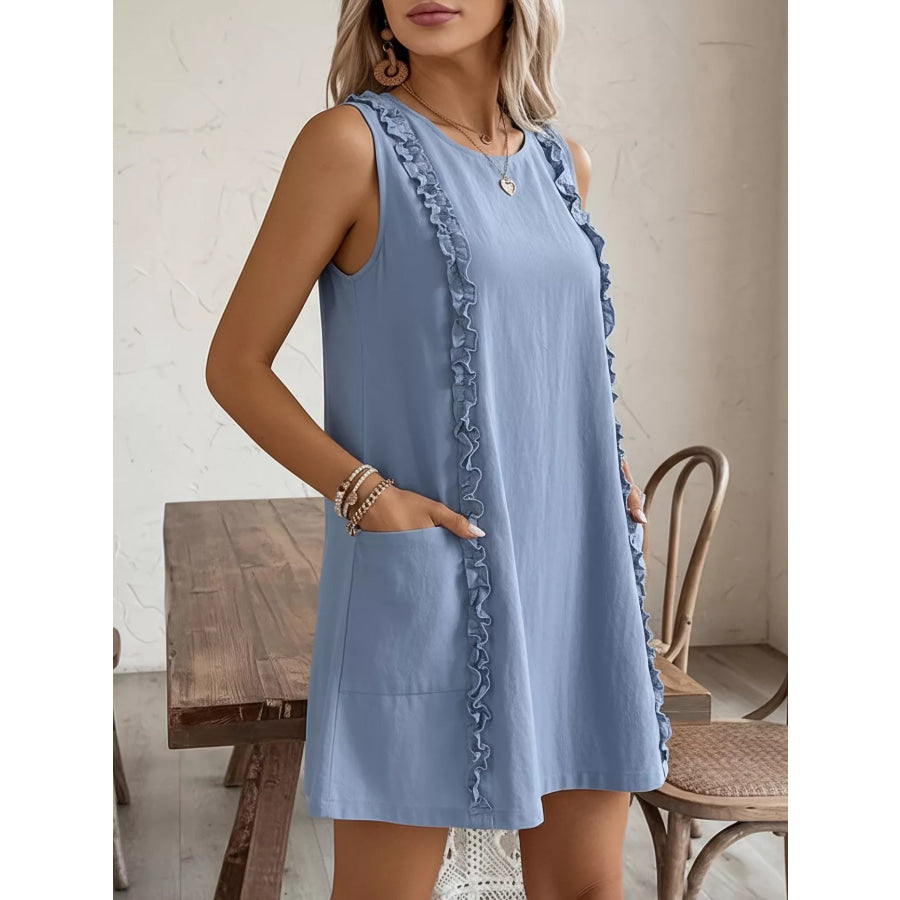 Frill Sleeveless Round Neck Dress Apparel and Accessories