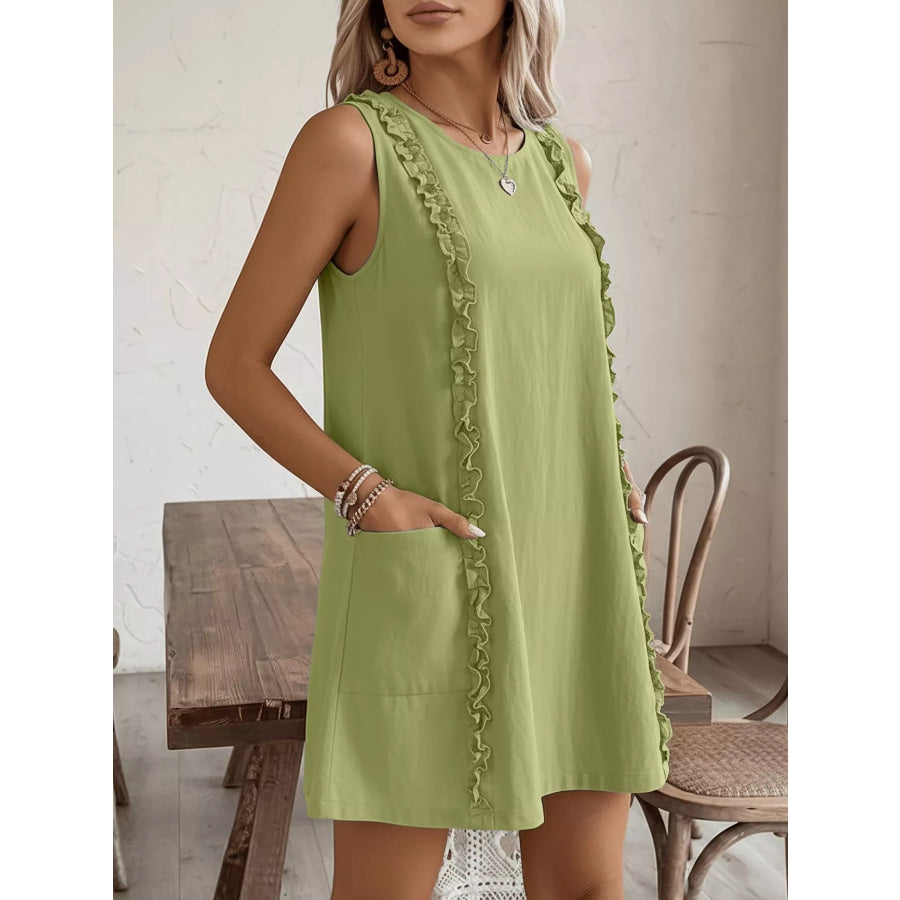 Frill Sleeveless Round Neck Dress Apparel and Accessories