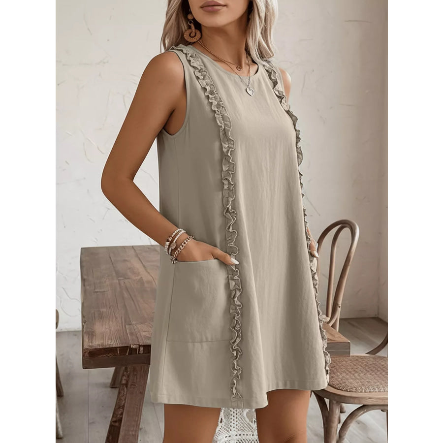 Frill Sleeveless Round Neck Dress Apparel and Accessories