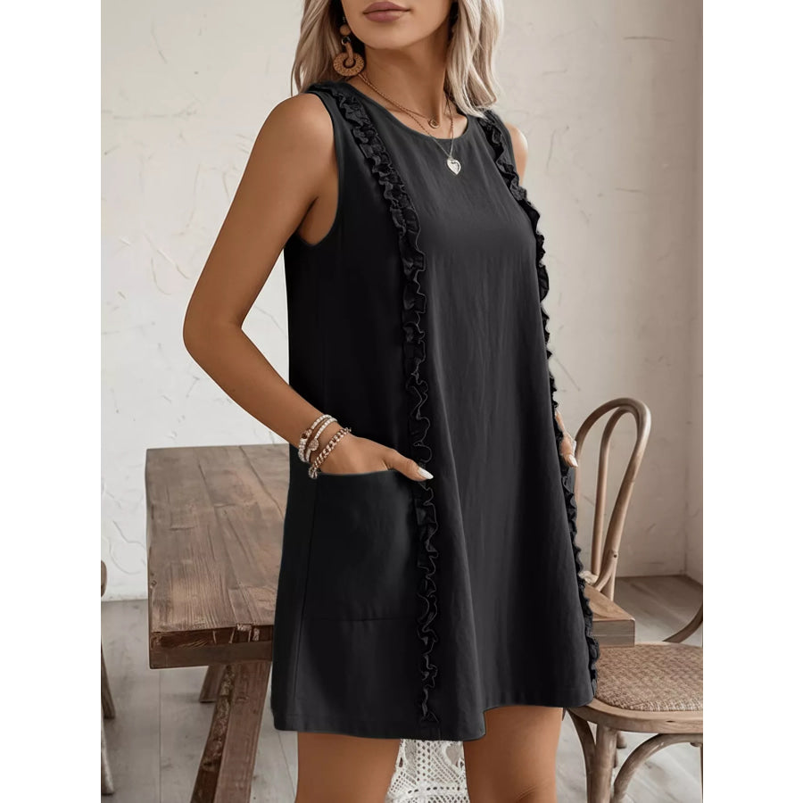 Frill Sleeveless Round Neck Dress Apparel and Accessories