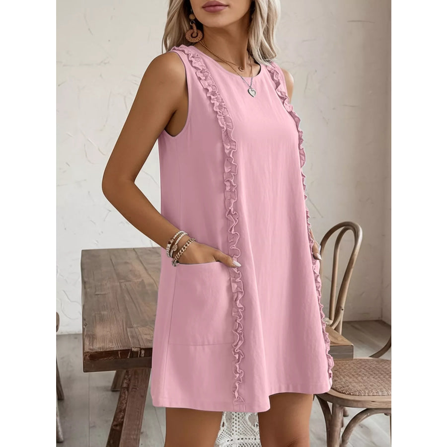 Frill Sleeveless Round Neck Dress Apparel and Accessories