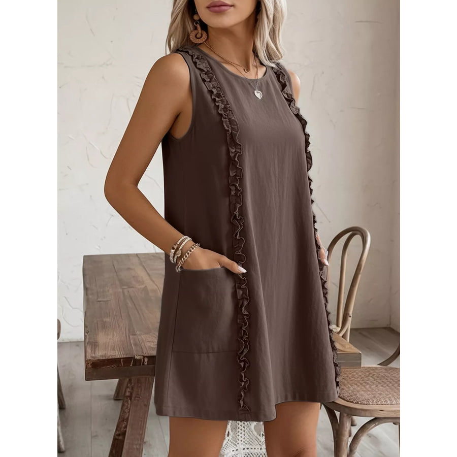 Frill Sleeveless Round Neck Dress Apparel and Accessories