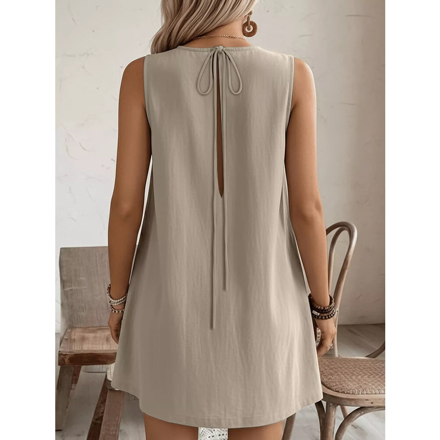 Frill Sleeveless Round Neck Dress Apparel and Accessories