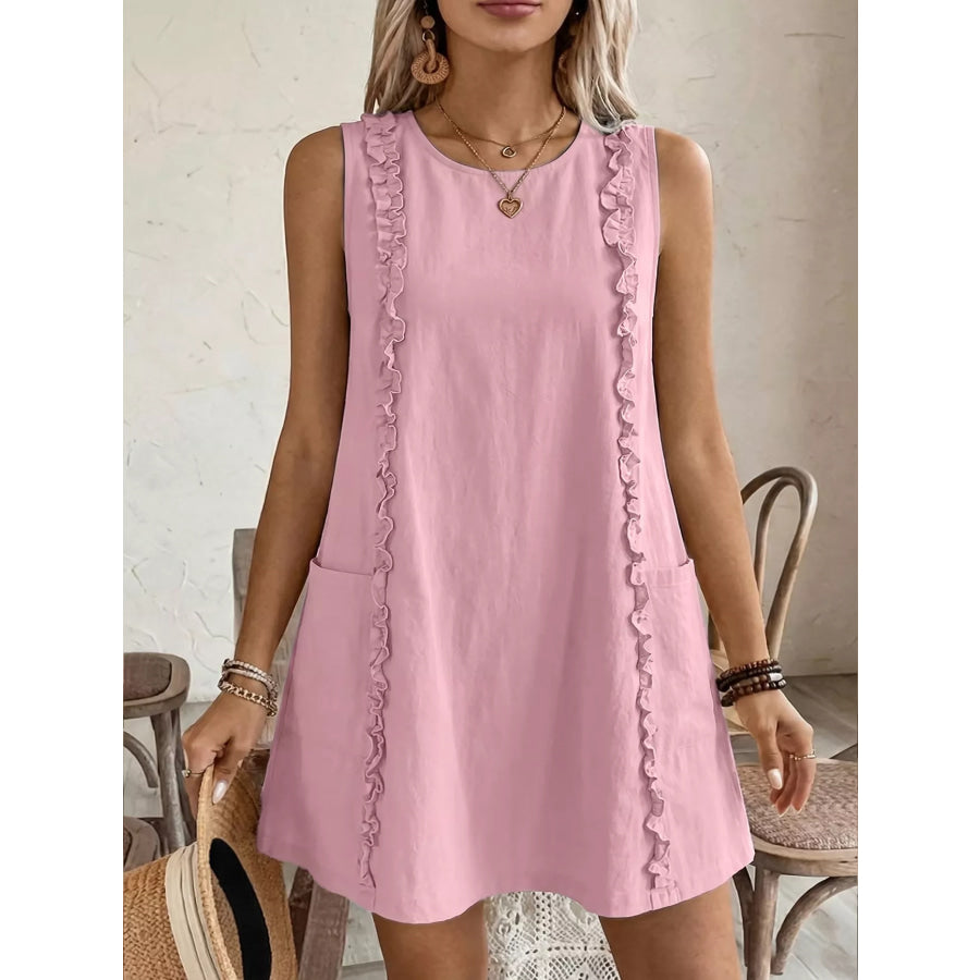 Frill Sleeveless Round Neck Dress Blush Pink / S Apparel and Accessories