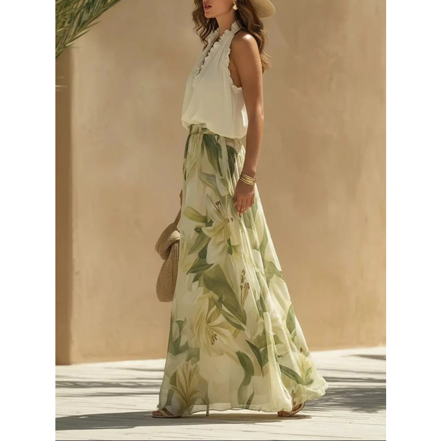 Frill Sleeveless Top and Wide-Leg Pants Two-Piece Set Apparel and Accessories
