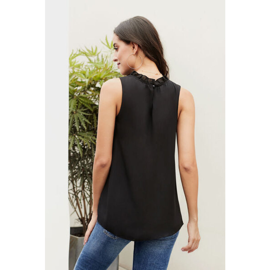 Frill Solid Round Neck Tank Apparel and Accessories