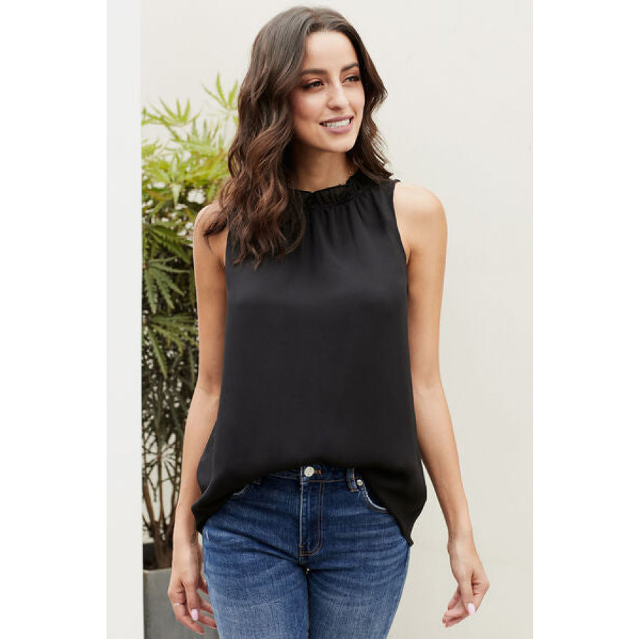 Frill Solid Round Neck Tank Apparel and Accessories