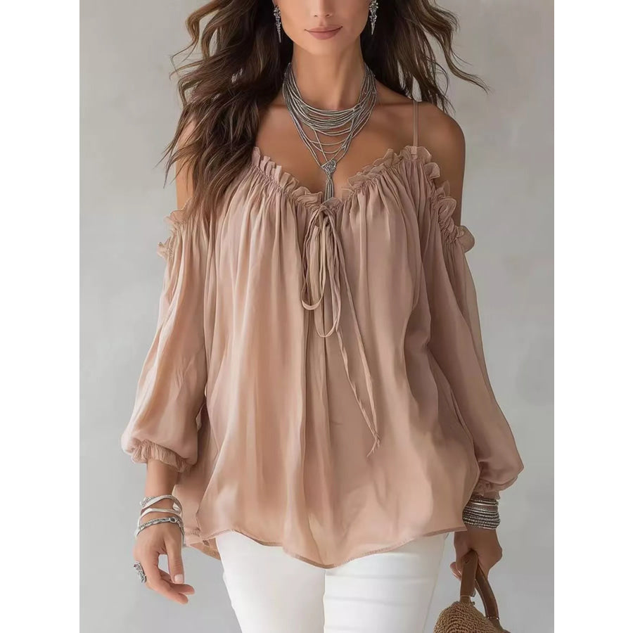 Frill Spaghetti Strap Tie Front Blouse Skin Color / S Apparel and Accessories