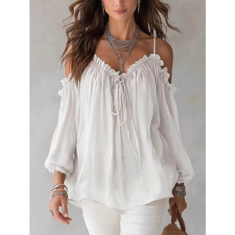 Frill Spaghetti Strap Tie Front Blouse White / S Apparel and Accessories