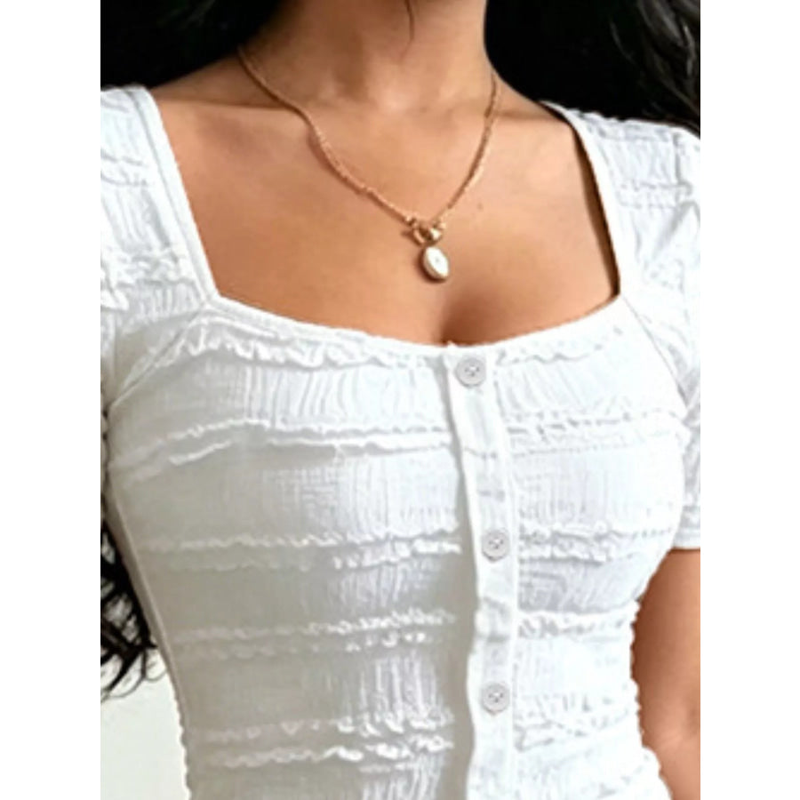 Frill Square Neck Short Sleeve Top Apparel and Accessories