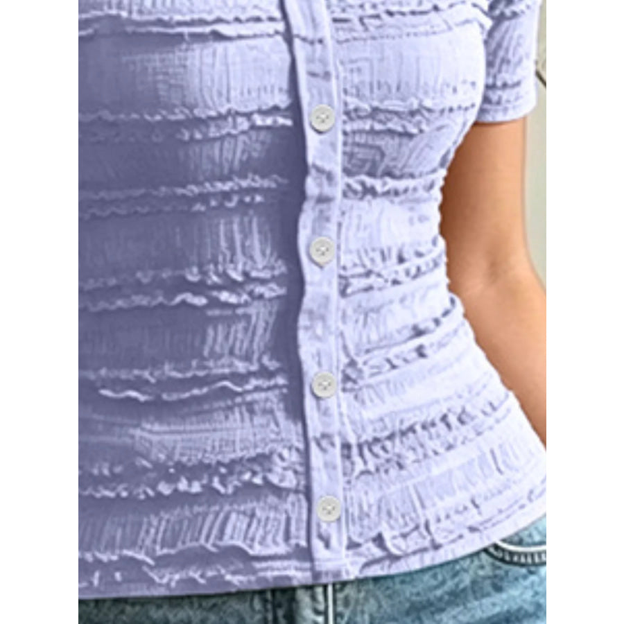 Frill Square Neck Short Sleeve Top Apparel and Accessories