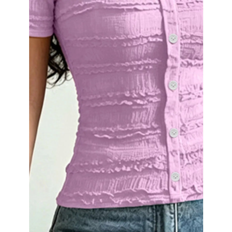 Frill Square Neck Short Sleeve Top Apparel and Accessories