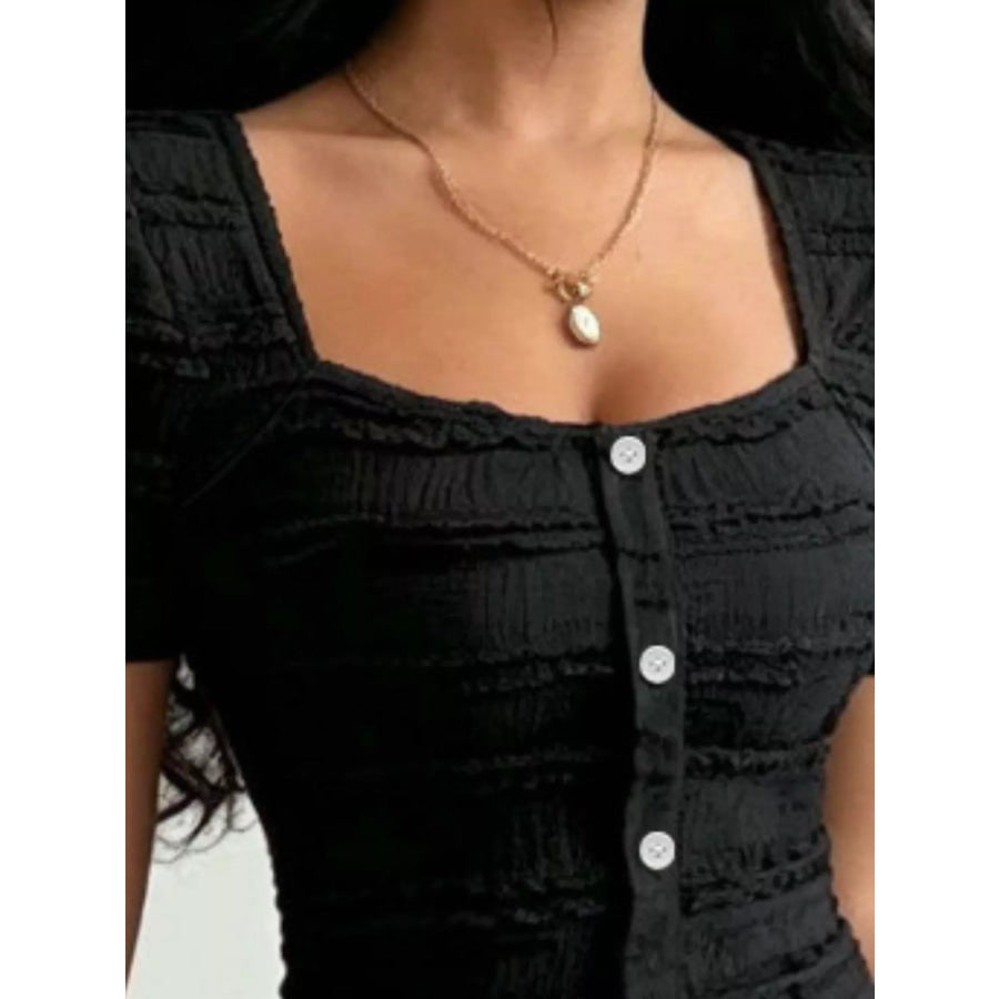 Frill Square Neck Short Sleeve Top Apparel and Accessories