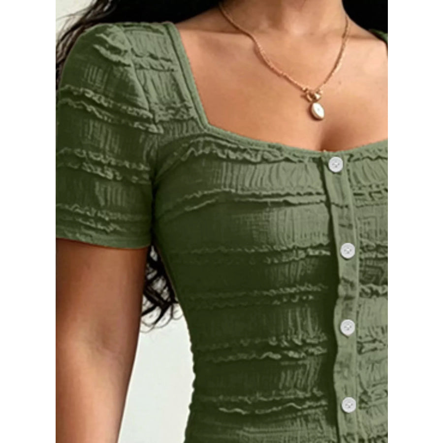 Frill Square Neck Short Sleeve Top Apparel and Accessories