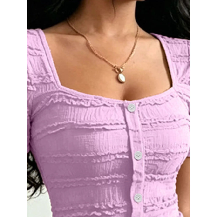 Frill Square Neck Short Sleeve Top Apparel and Accessories