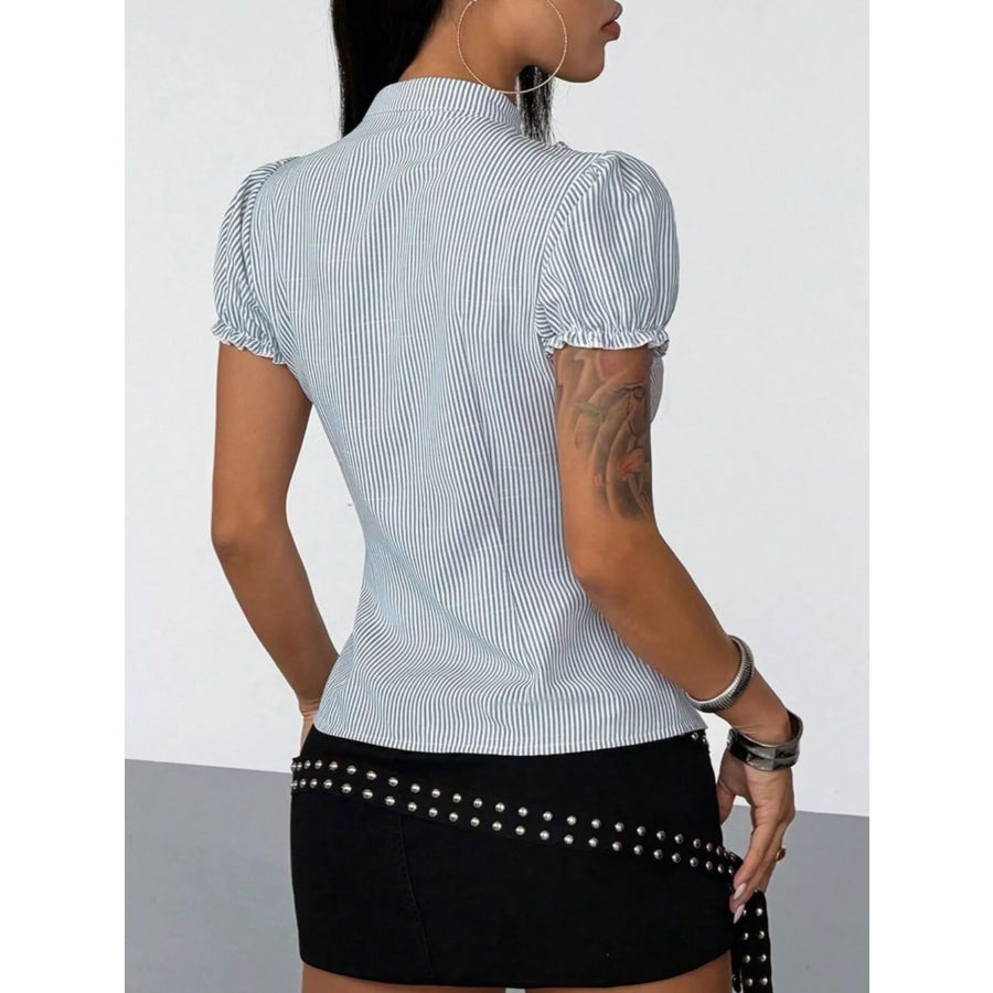 Frill Striped Short Sleeve Shirt Apparel and Accessories