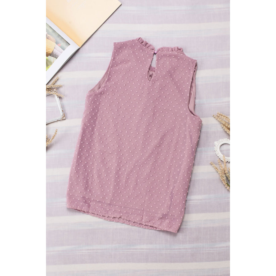 Frill Swiss Dot Round Neck Tank Apparel and Accessories