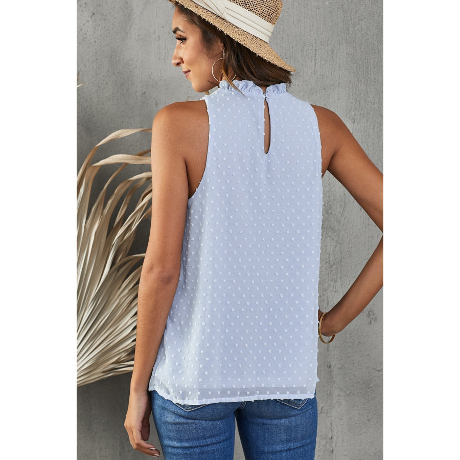 Frill Swiss Dot Round Neck Tank Apparel and Accessories