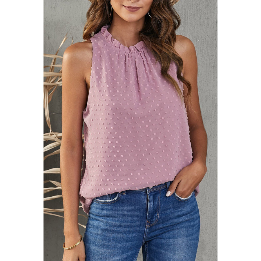 Frill Swiss Dot Round Neck Tank Light Mauve / S Apparel and Accessories