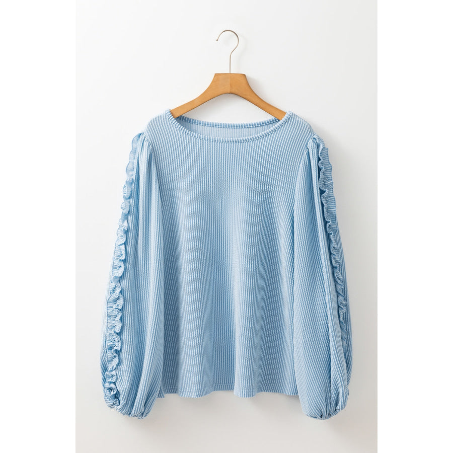 Frill Texture Round Neck Long Sleeve Sweatshirt Apparel and Accessories