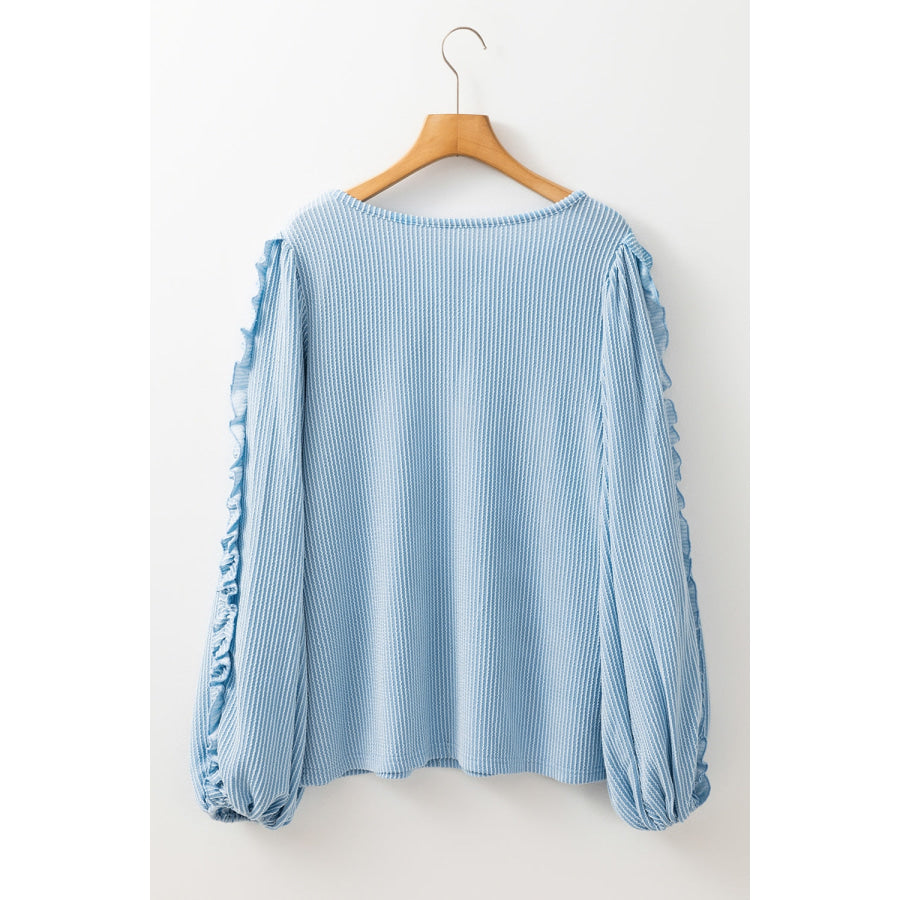 Frill Texture Round Neck Long Sleeve Sweatshirt Apparel and Accessories