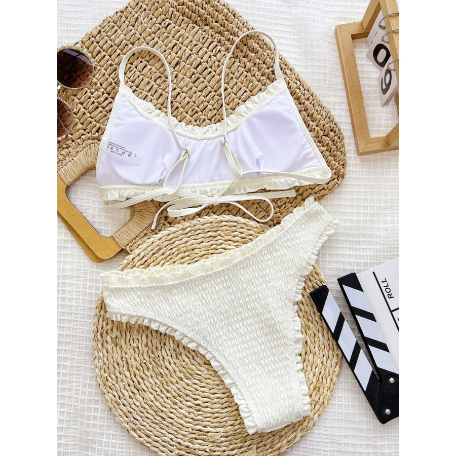 Frill Textured Spaghetti Strap Two-Piece Swim Set Apparel and Accessories