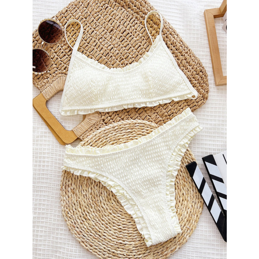 Frill Textured Spaghetti Strap Two-Piece Swim Set Apparel and Accessories