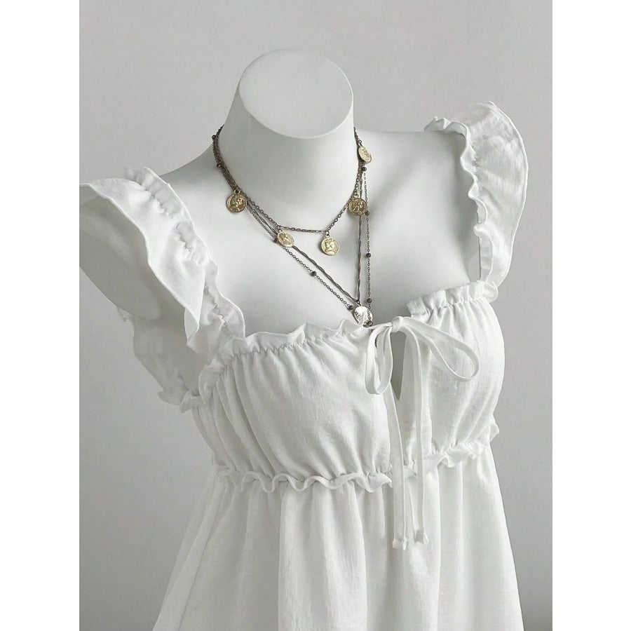 Frill Tie Front Mini Dress White / S Apparel and Accessories
