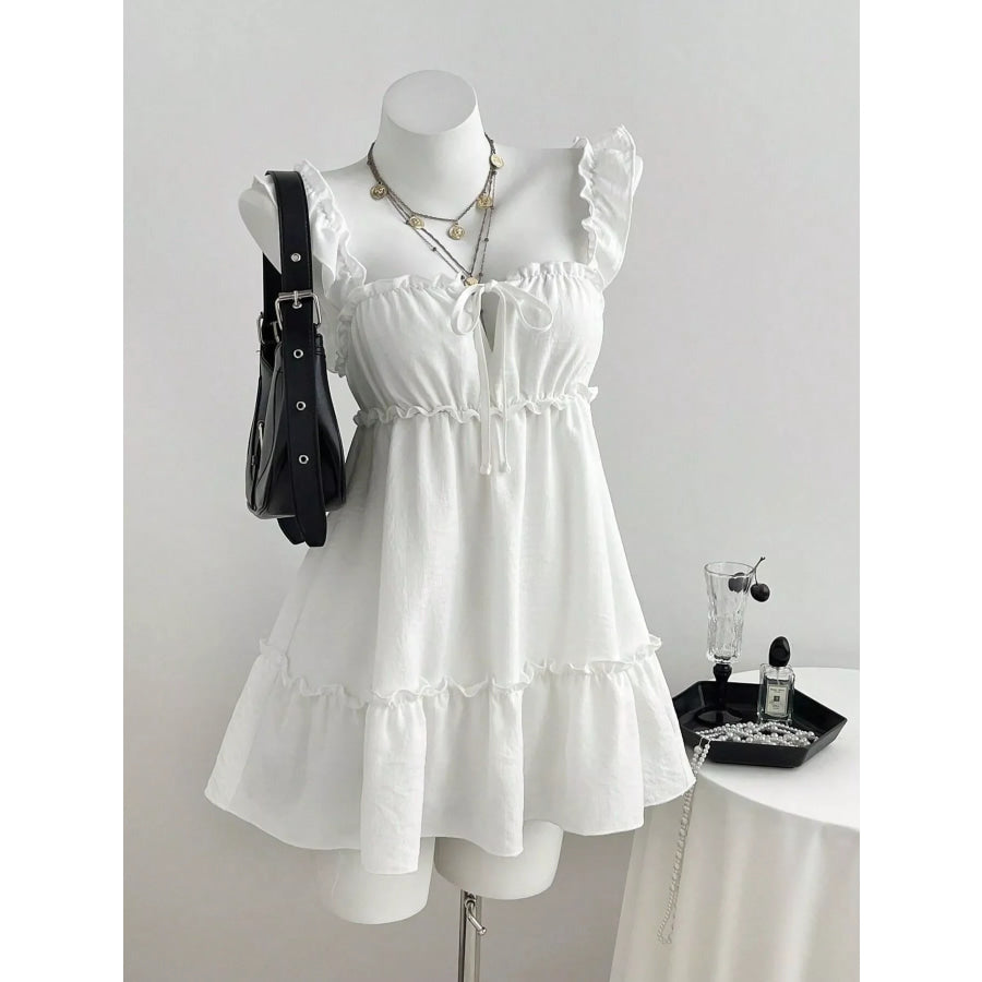 Frill Tie Front Mini Dress White / S Apparel and Accessories