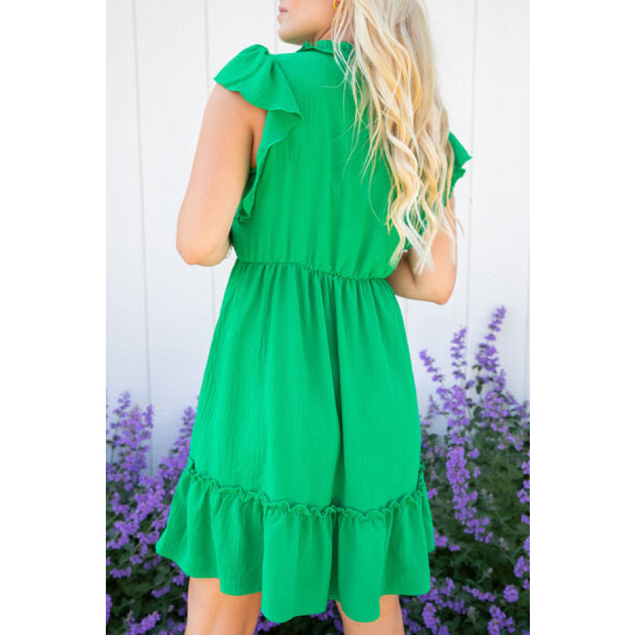 Frill Tie Neck Ruffled Sleeveless Mini Dress Apparel and Accessories