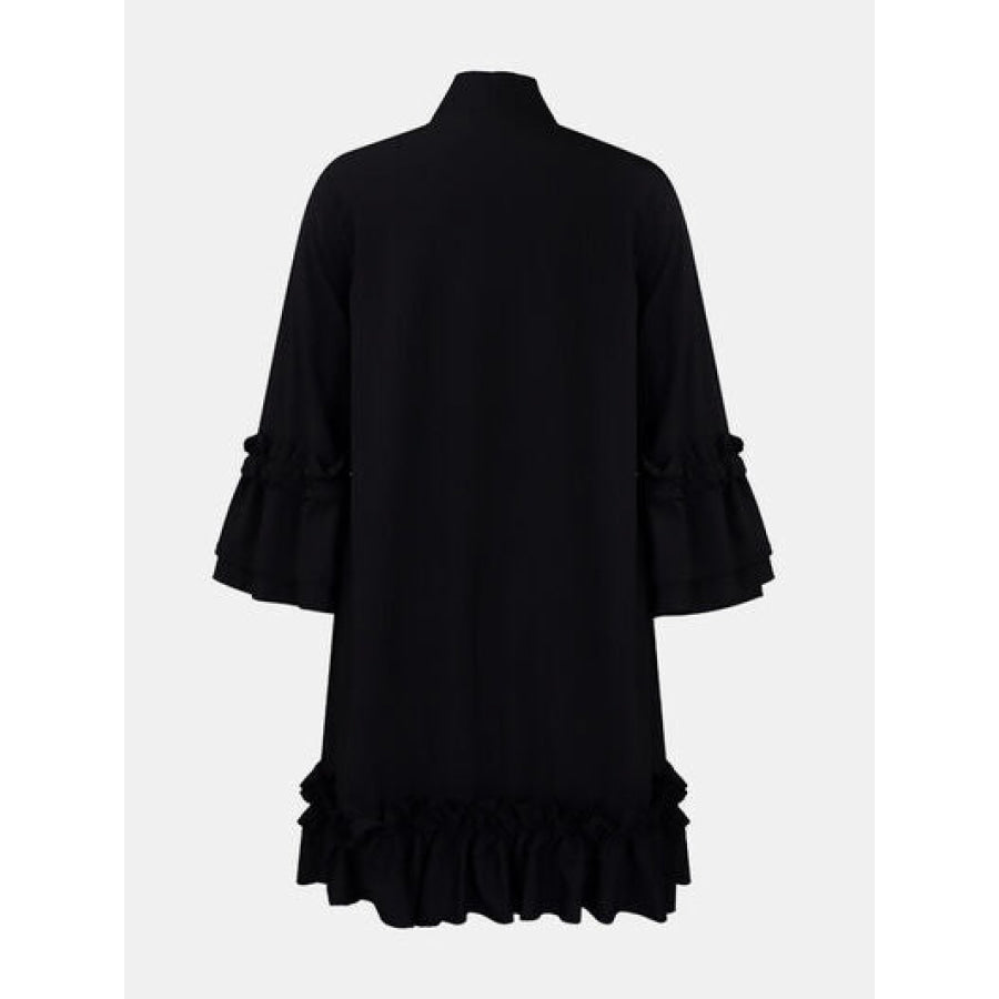 Frill Tie Neck Three - Quarter Sleeve Dress Apparel and Accessories