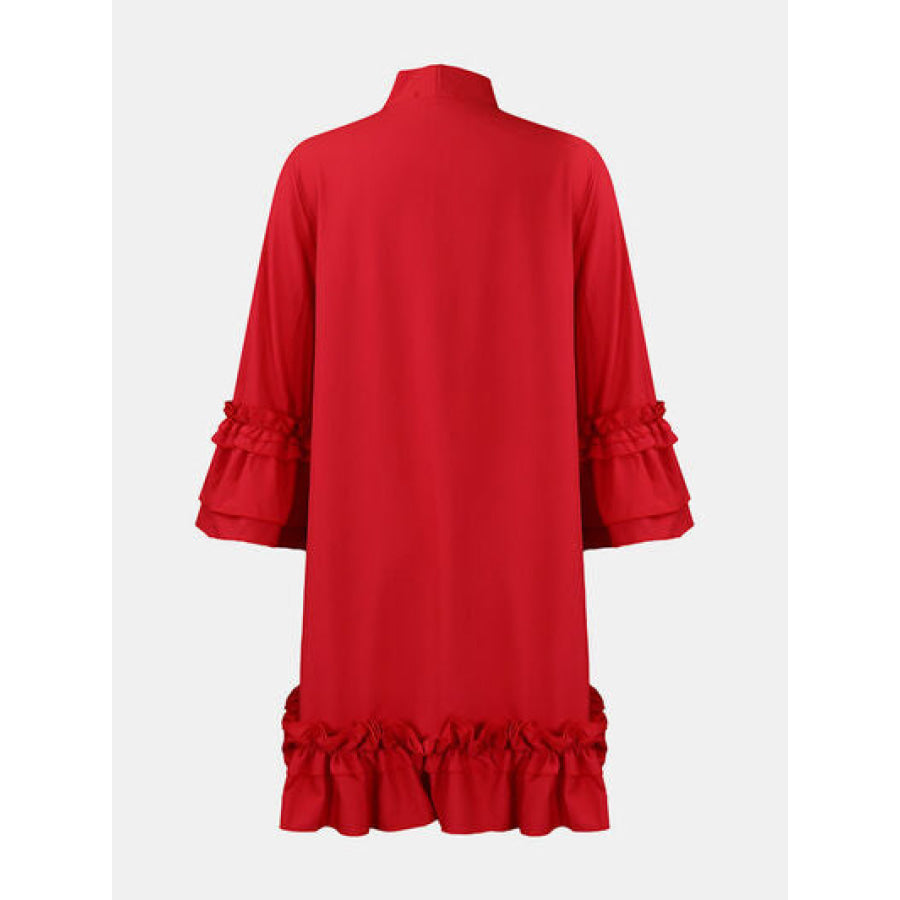 Frill Tie Neck Three - Quarter Sleeve Dress Apparel and Accessories