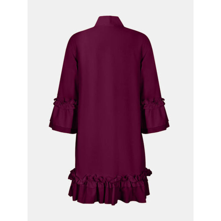 Frill Tie Neck Three - Quarter Sleeve Dress Apparel and Accessories