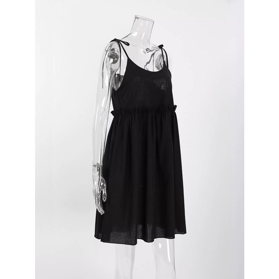 Frill Tie Shoulder Mini Dress Apparel and Accessories