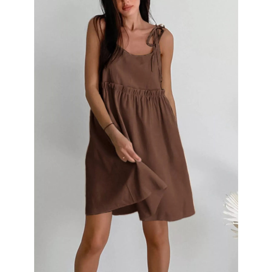 Frill Tie Shoulder Mini Dress Apparel and Accessories