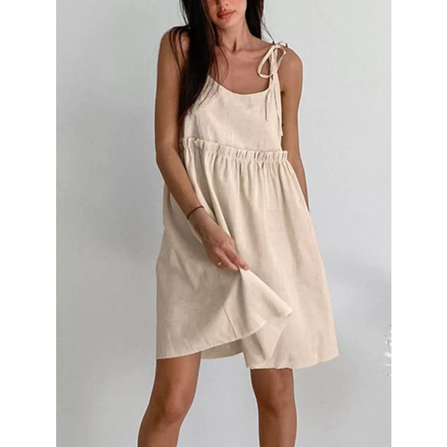 Frill Tie Shoulder Mini Dress Apparel and Accessories