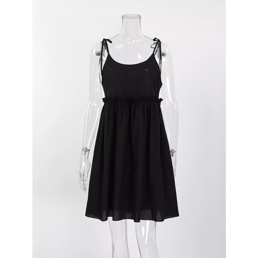 Frill Tie Shoulder Mini Dress Apparel and Accessories