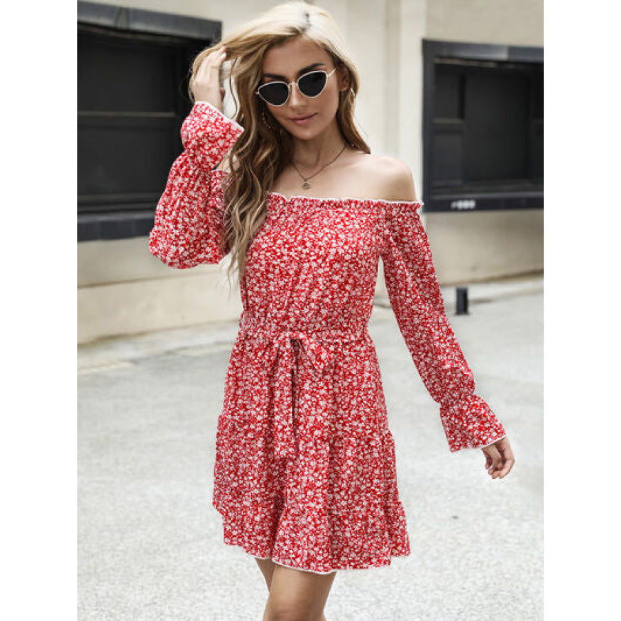 Frill Tied Floral Flounce Sleeve Tiered Dress Apparel and Accessories