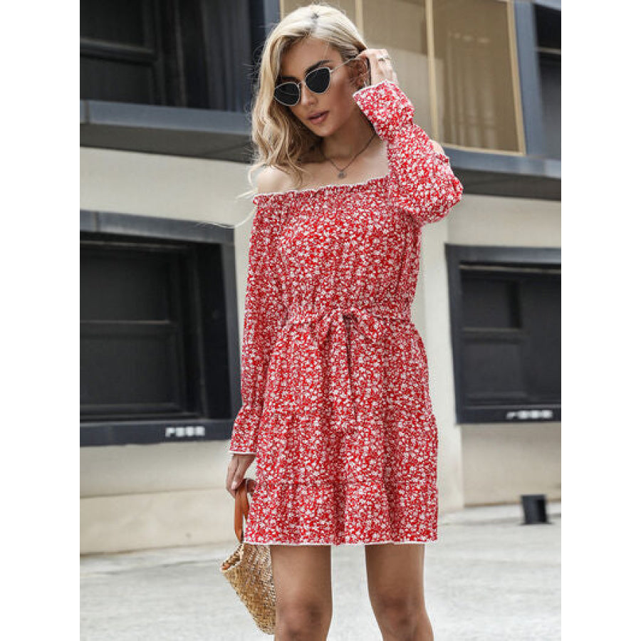 Frill Tied Floral Flounce Sleeve Tiered Dress Apparel and Accessories