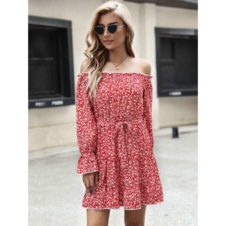 Frill Tied Floral Flounce Sleeve Tiered Dress Apparel and Accessories