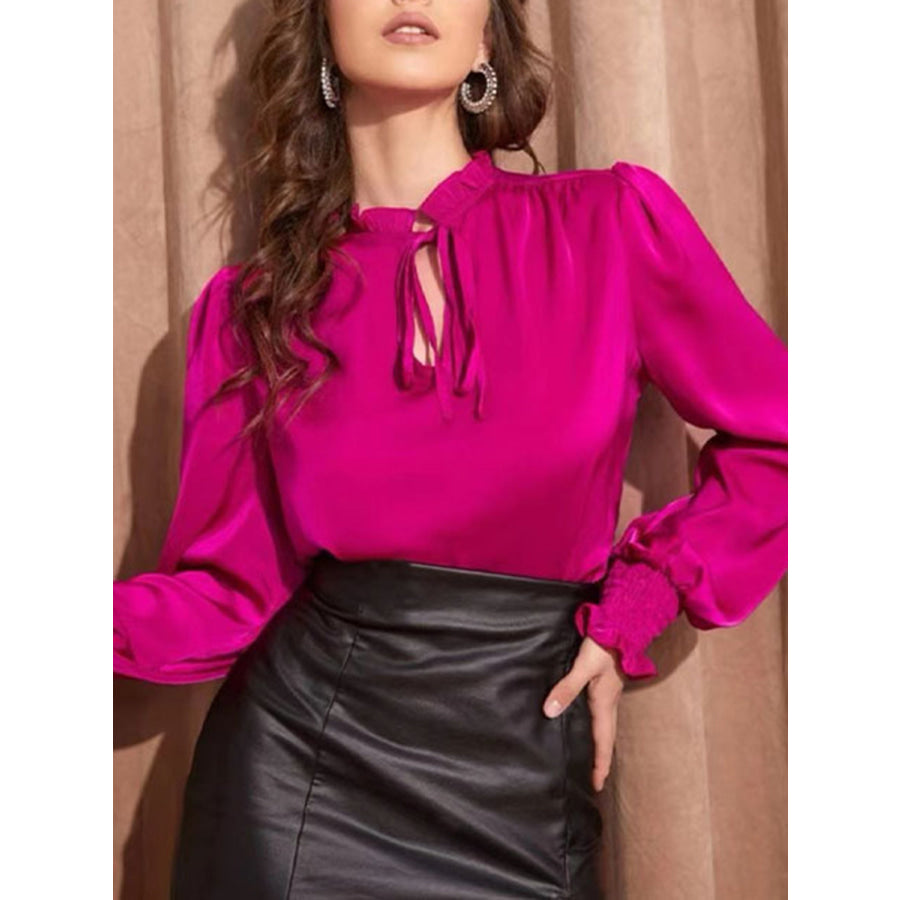 Frill Tied Lantern Sleeve Blouse Apparel and Accessories