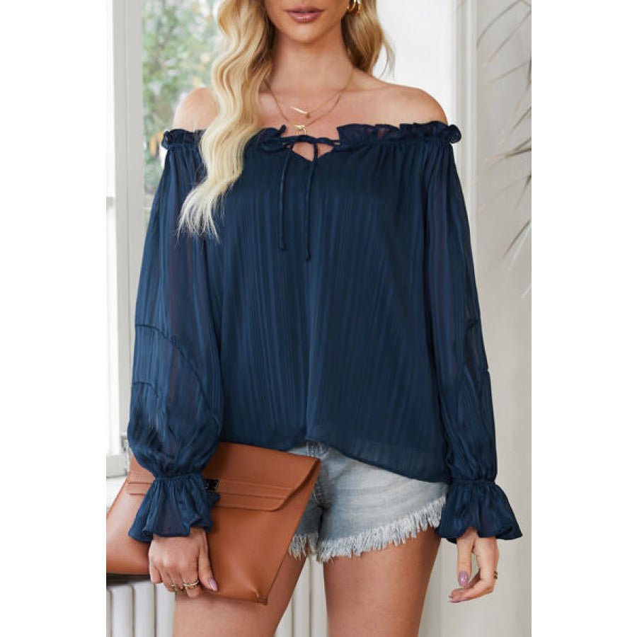 Frill Tied Off - Shoulder Flounce Sleeve Blouse Apparel and Accessories