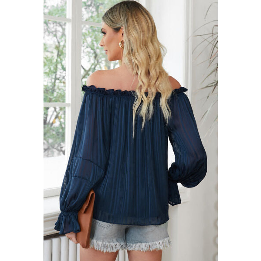 Frill Tied Off - Shoulder Flounce Sleeve Blouse Peacock Blue / S Apparel and Accessories