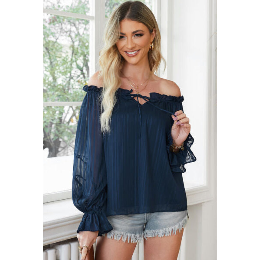 Frill Tied Off - Shoulder Flounce Sleeve Blouse Apparel and Accessories